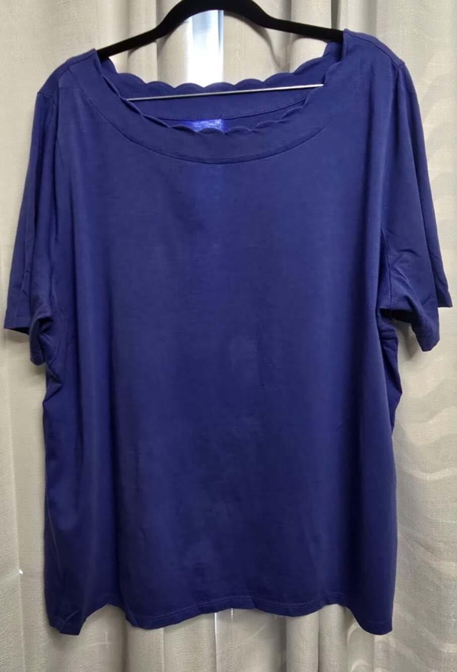 Talbots Top Womens Plus 2X Blue Solid Scalloped Stretch Short Sleeve Pima Cotton